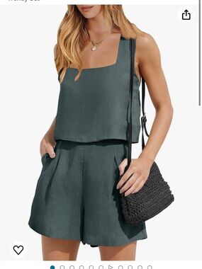 Women’s Relaxed Square-Neck Shorts Set in Slate Green